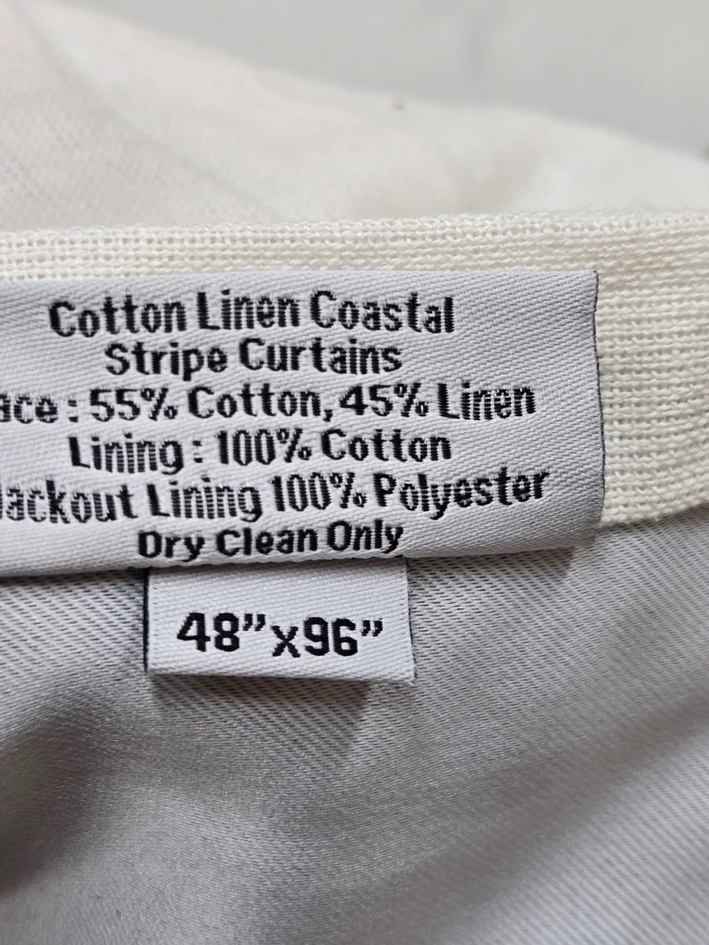 NWT QUINCE Set 2 48x96 Coastal Stripe Linen Cotton True Blackout Curtains 9294